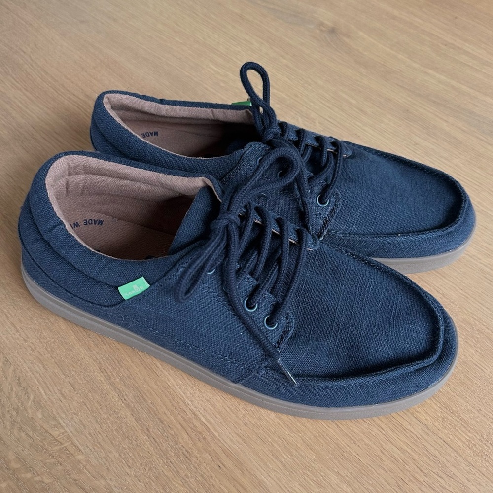 SANUK DARK Navy Blue TKO 2 SIDEWALK SURFER LACE-UP BOAT SHOES US 9 EU 42